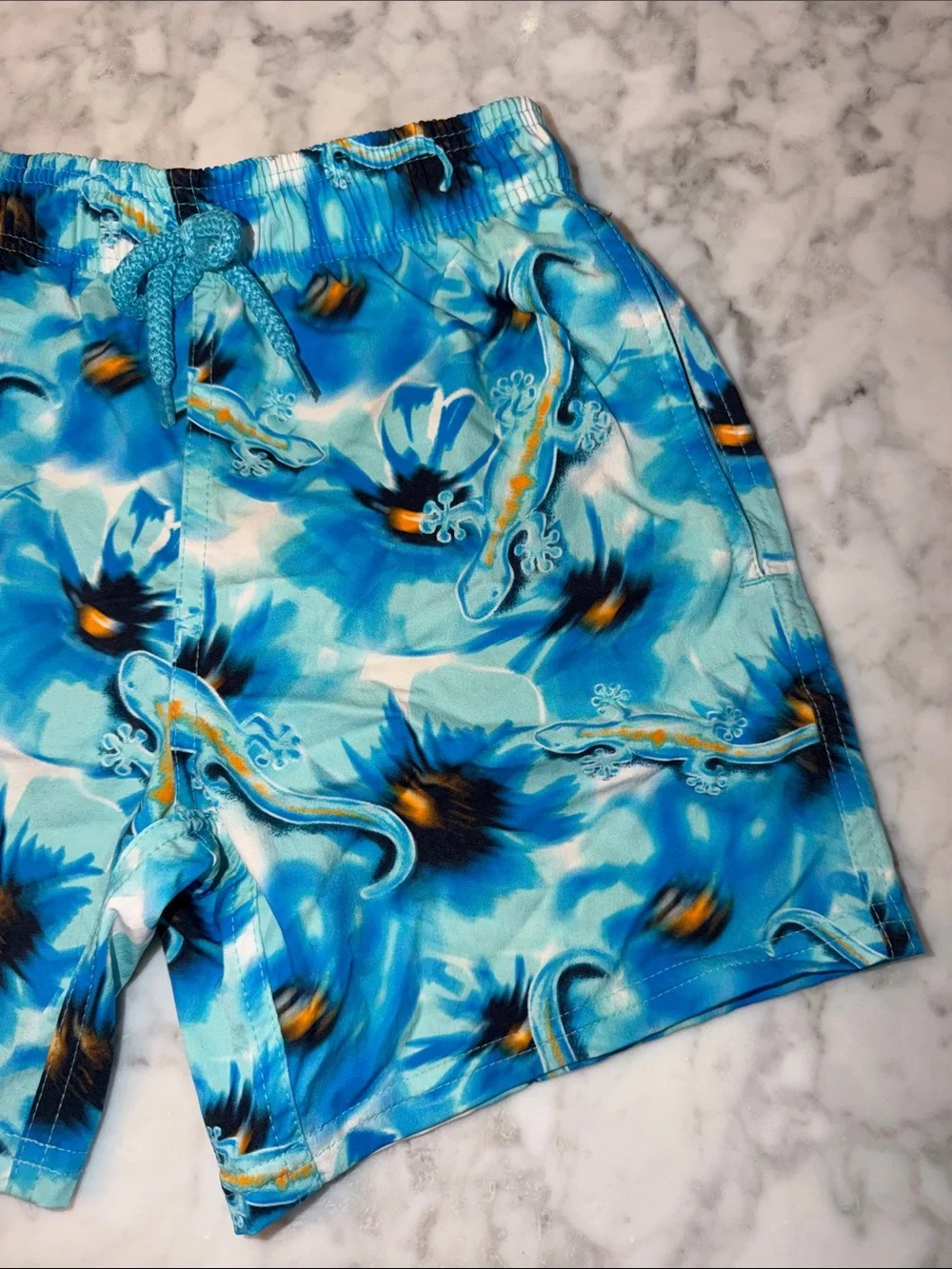 Vilebrequin Blue Tropical Lizard Print Swim Trunks 8Y